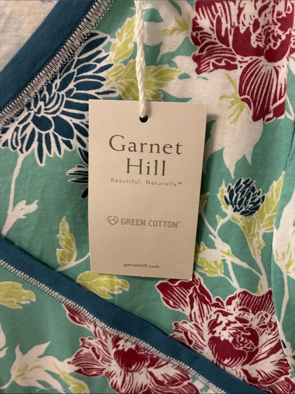Garnet Hill Floral Mint Green Short Sleeve Pajama Set with Pink Accents - Picture 3 of 4